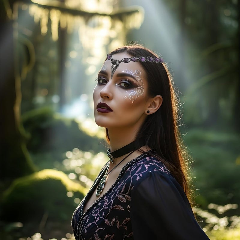 CoTeeZa Viking Fairy Crown Crow Headpiece - Fantasy Gothic Circlet Amethyst Braided Headband, Medieval Celtic Crowns Dark Witch Headwear for Renaissance Costume Halloween Cosplay - Image 2